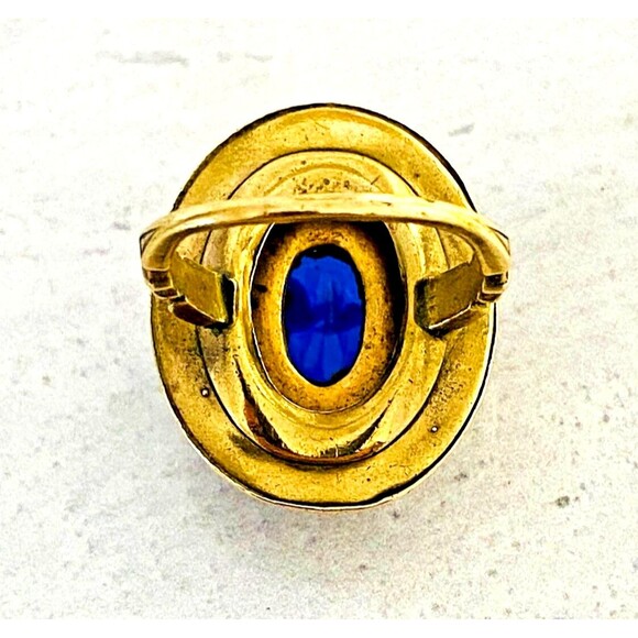 Vintage Belle Epoque Simulated Sapphire Diamond Ring with Paste Stones Sz 6.75 - Picture 6 of 7